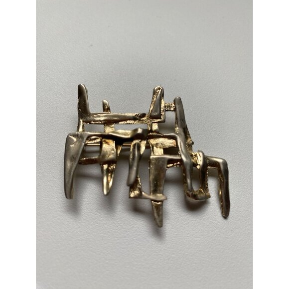 Abstract  Gold over Sterling 925 Brooch Pin With Geometric Brutalist Design - Picture 1 of 6